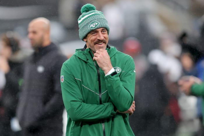 Jets' QB Aaron Rodgers prior to a December 3 game against Atlanta